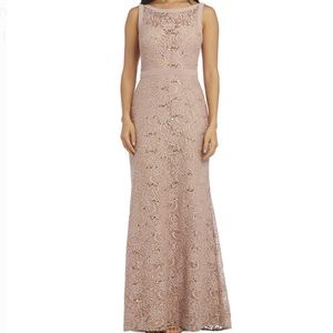 Taupe Lace Gown with Sequins